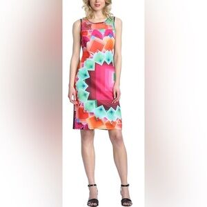DESIGUAL Sz XL Midi Dress Colourful Geometric Shape Mesh Top Sleeveless Sheath
